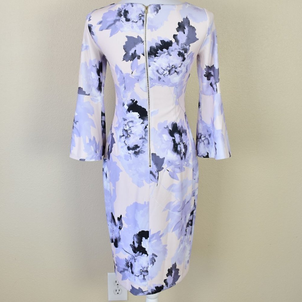 Calvin Klein Floral Sheath Dress Bell Sleeves 2 - Picture 4 of 8